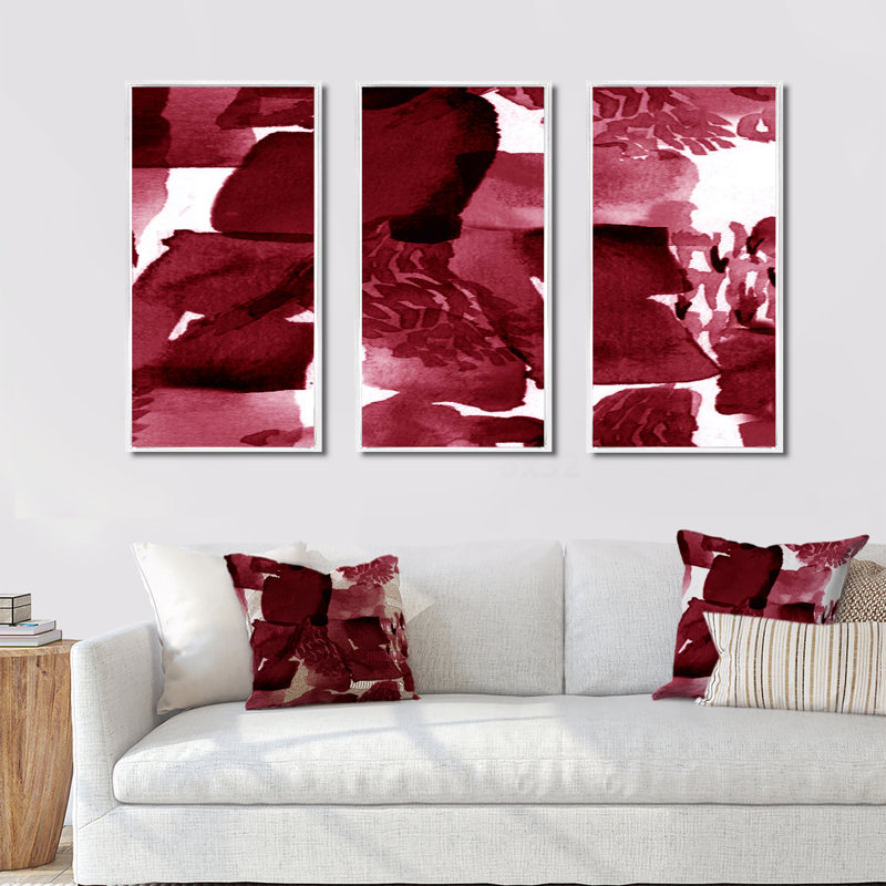 Wrought Studio™ Abstract Burgundy Strokes On White - Modern Framed